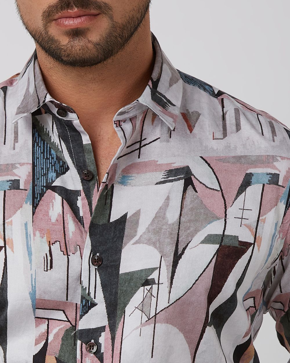 Pink Abstract Print Slim Fit Casual Shirt