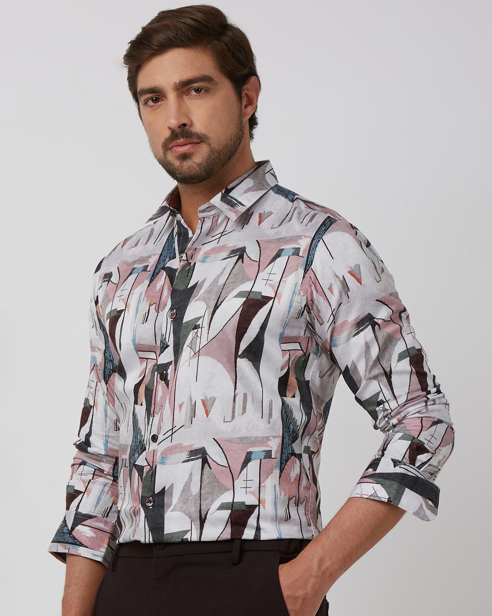 Pink Abstract Print Slim Fit Casual Shirt