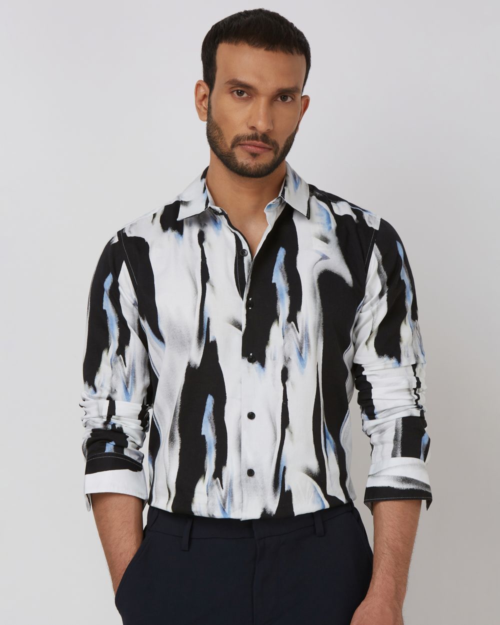 White Digital Print Slim Fit Casual Shirt