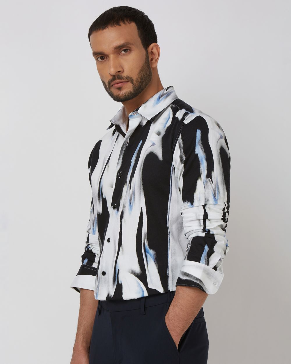 White Digital Print Slim Fit Casual Shirt