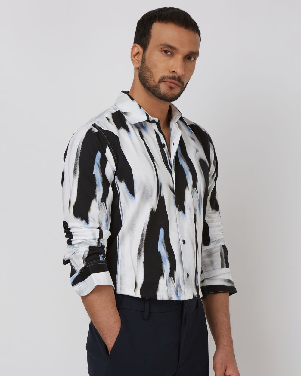 White Digital Print Slim Fit Casual Shirt