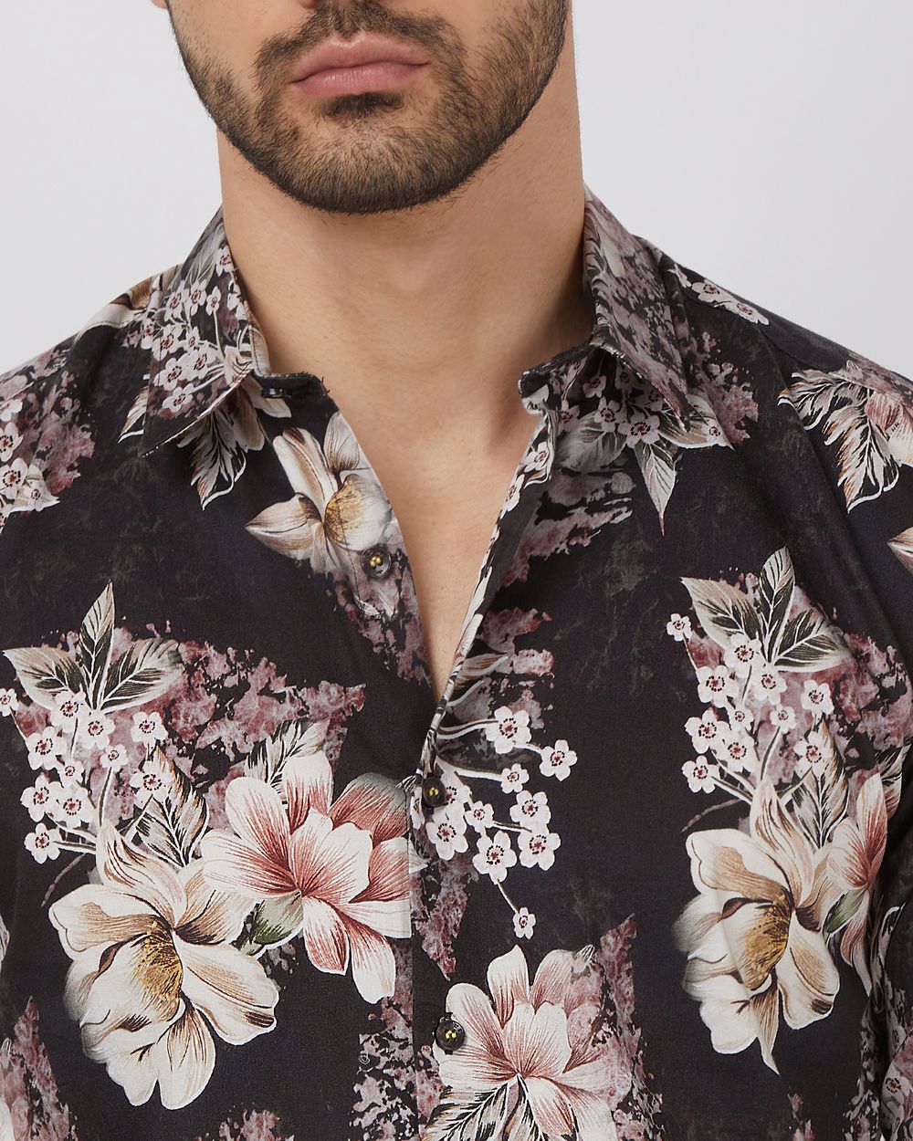 Grey Floral Print Slim Fit Casual Shirt