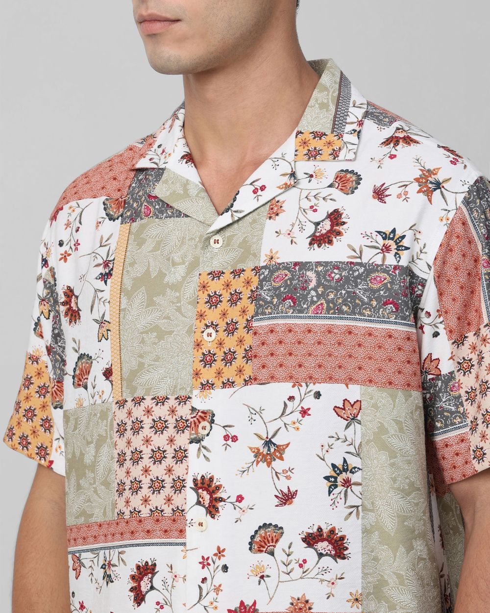 Multicolour Patchwork Print Relaxed Fit Casual Shirt