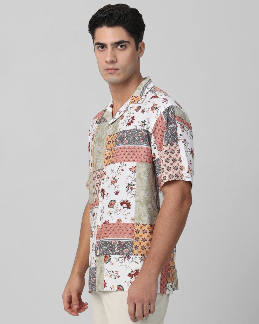 Multicolour Patchwork Print Relaxed Fit Casual Shirt