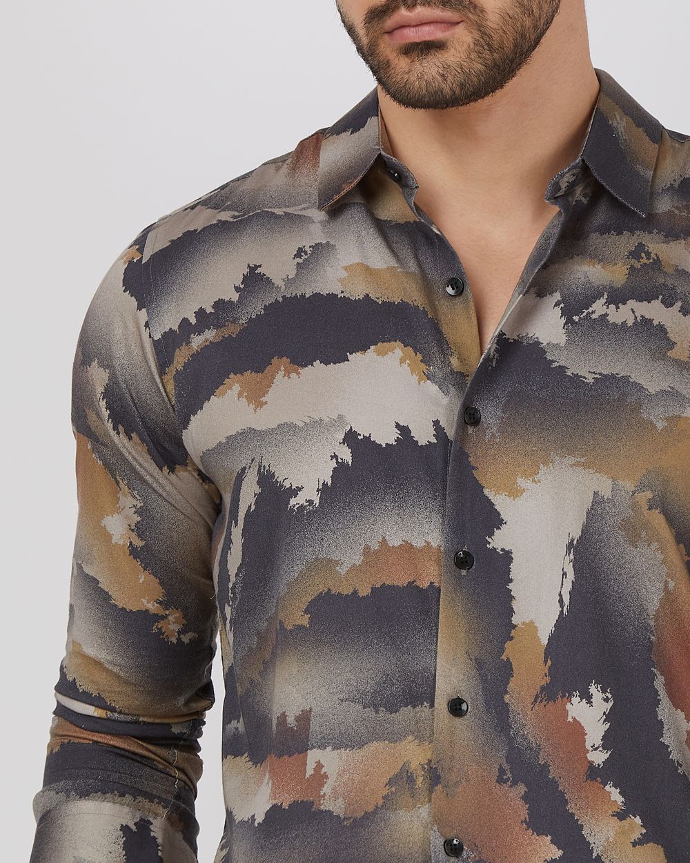 Olive Digital Print Slim Fit Casual Shirt