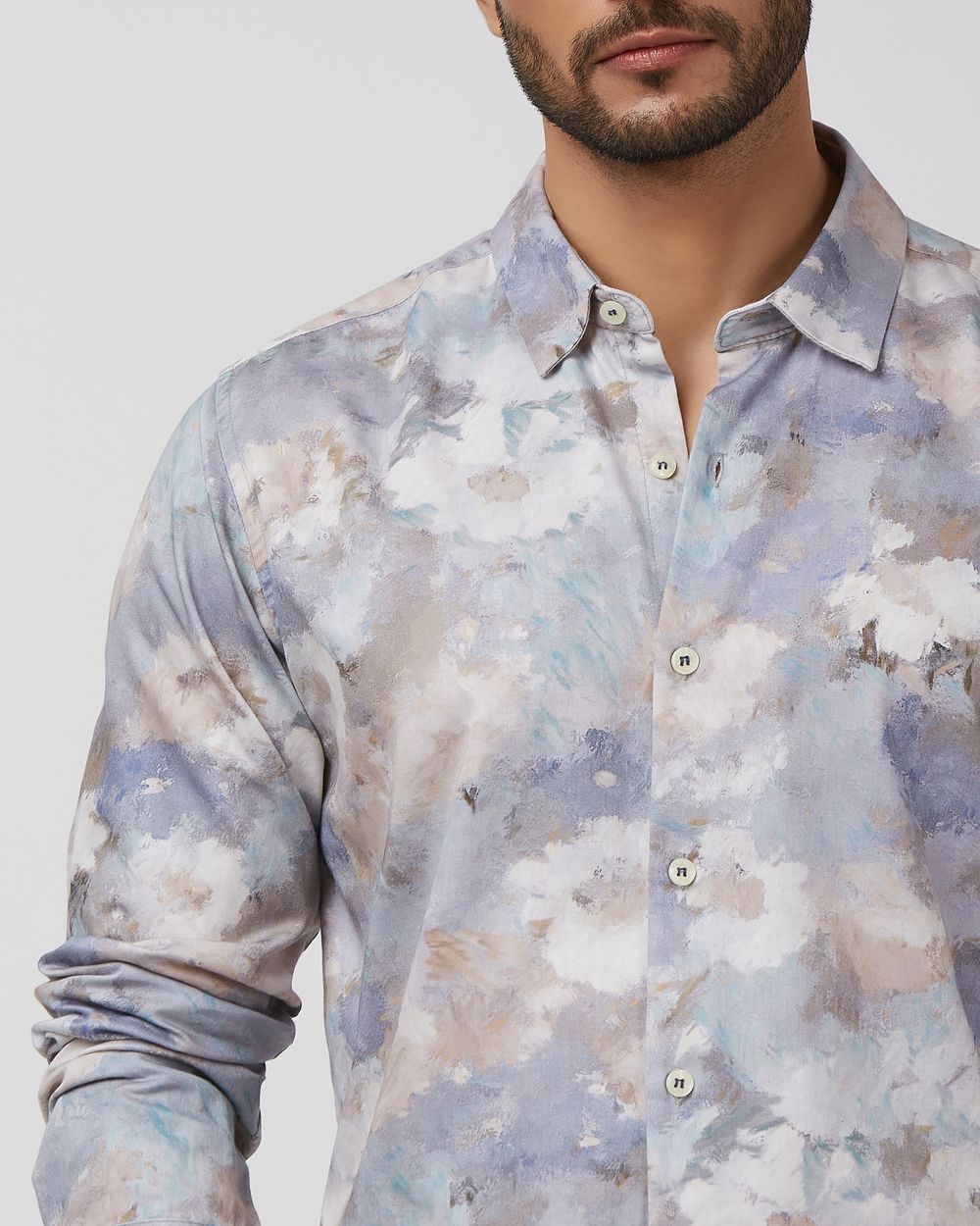 Lilac Floral Print Slim Fit Casual Shirt