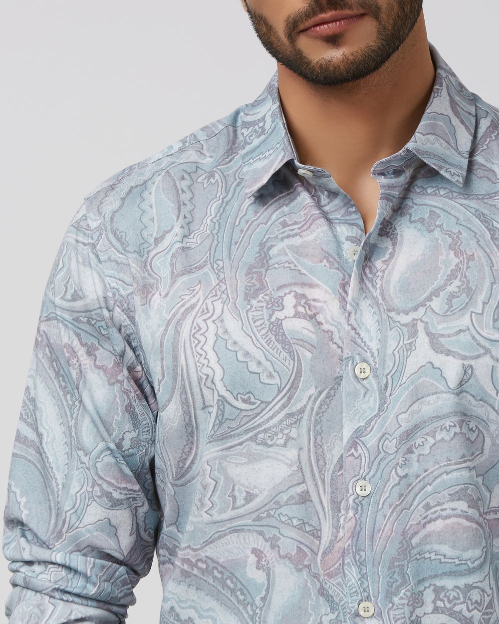 Grey Paisley Print Slim Fit Casual Shirt