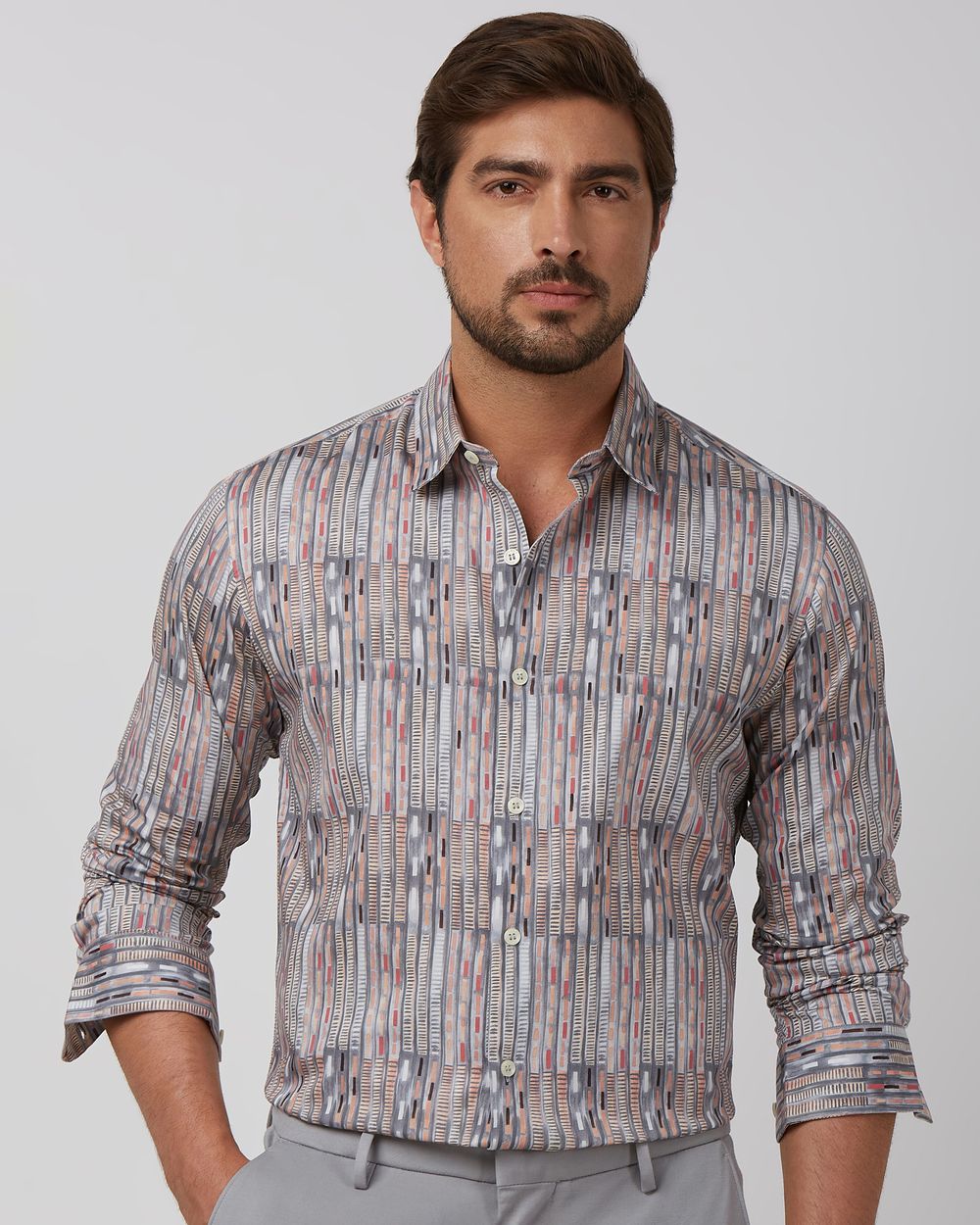 Pink Digital Print Slim Fit Casual Shirt