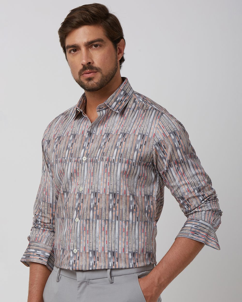 Pink Digital Print Slim Fit Casual Shirt