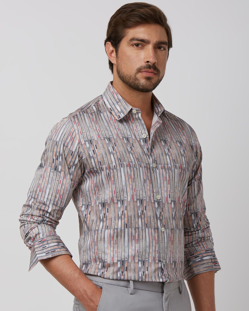 Pink Digital Print Slim Fit Casual Shirt