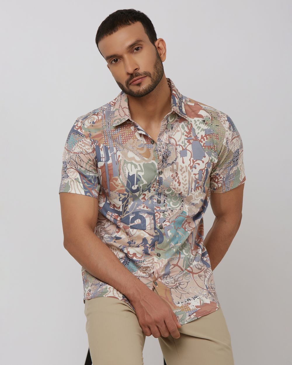 Pink Digital Print Slim Fit Casual Shirt