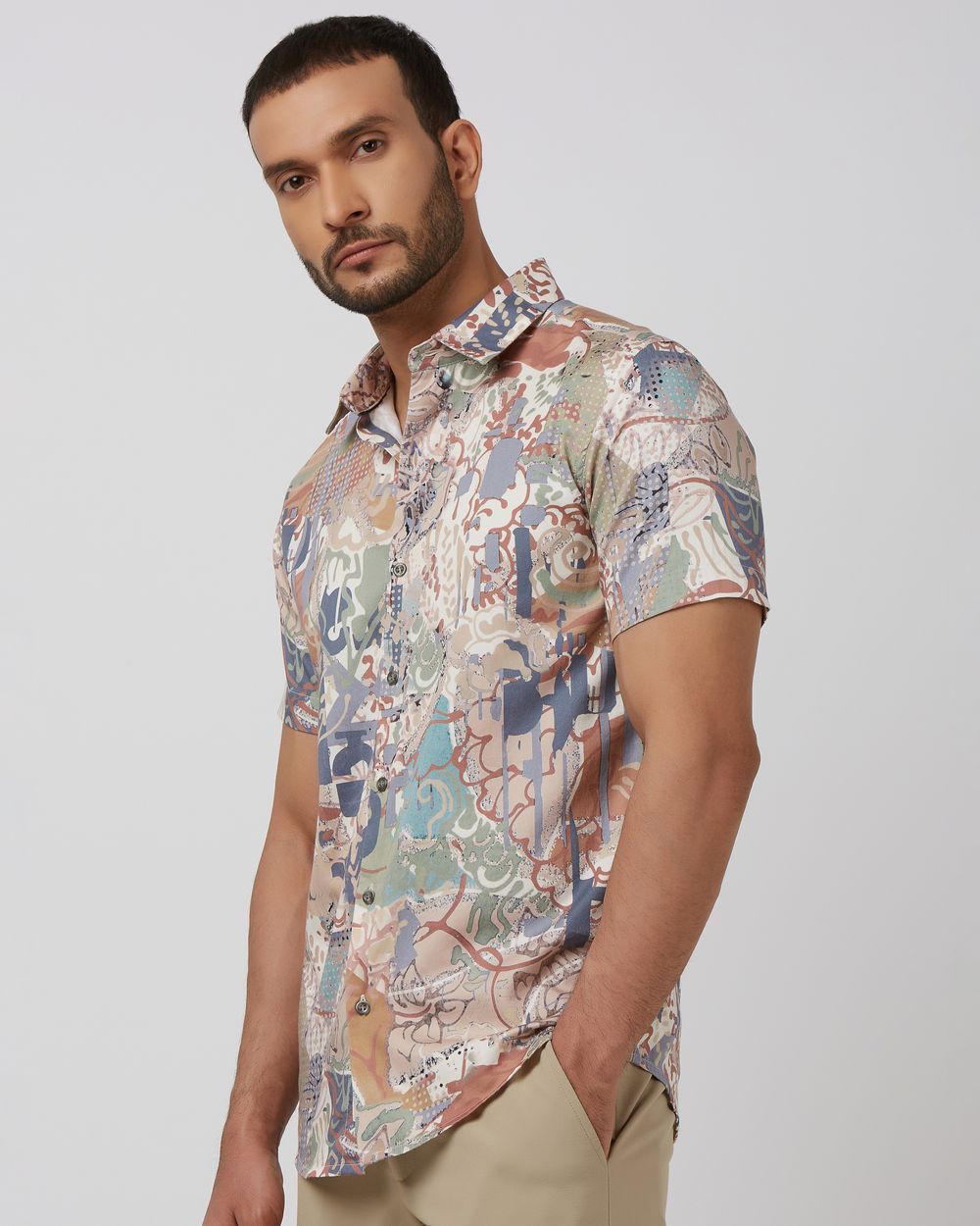 Pink Digital Print Slim Fit Casual Shirt