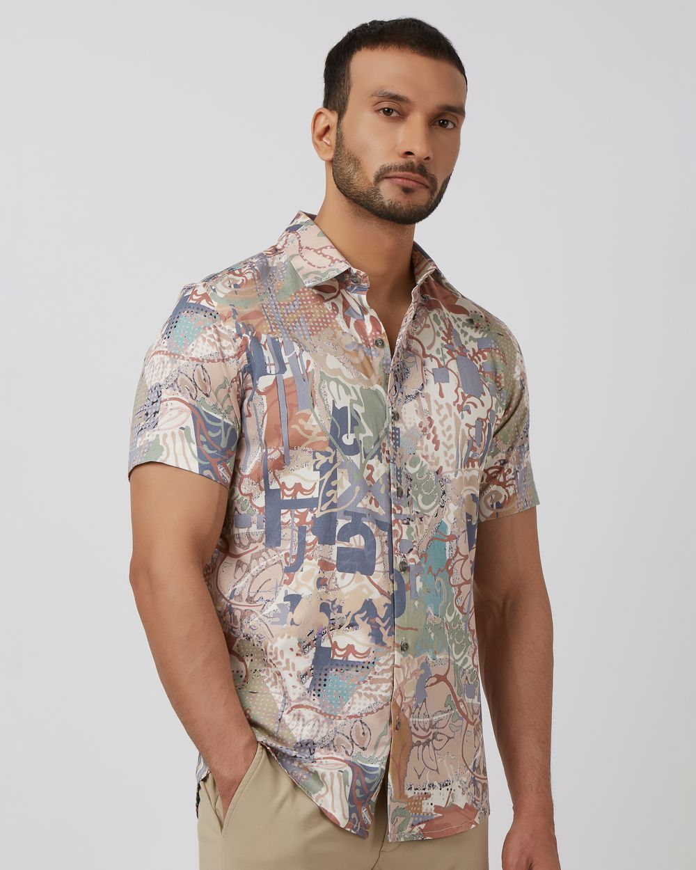 Pink Digital Print Slim Fit Casual Shirt