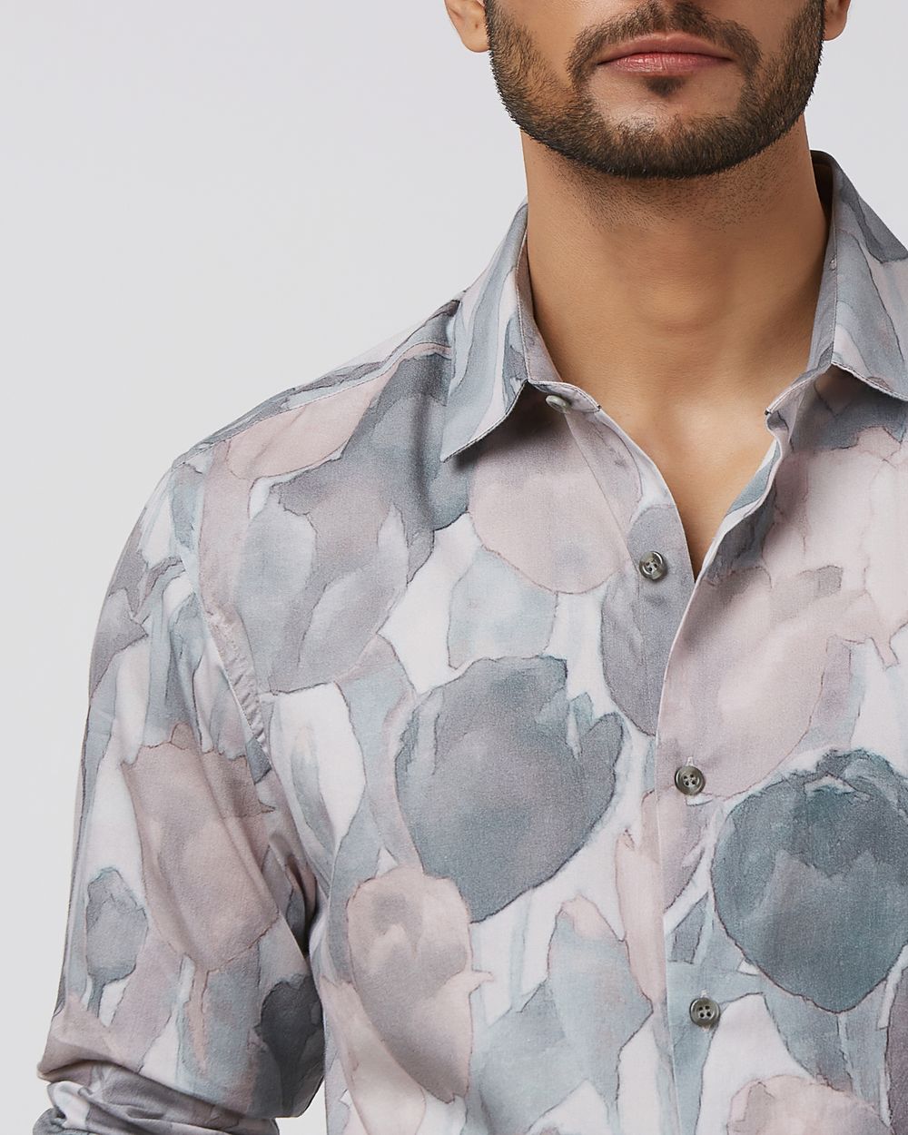 Pastel Pink Digital Print Slim Fit Casual Shirt