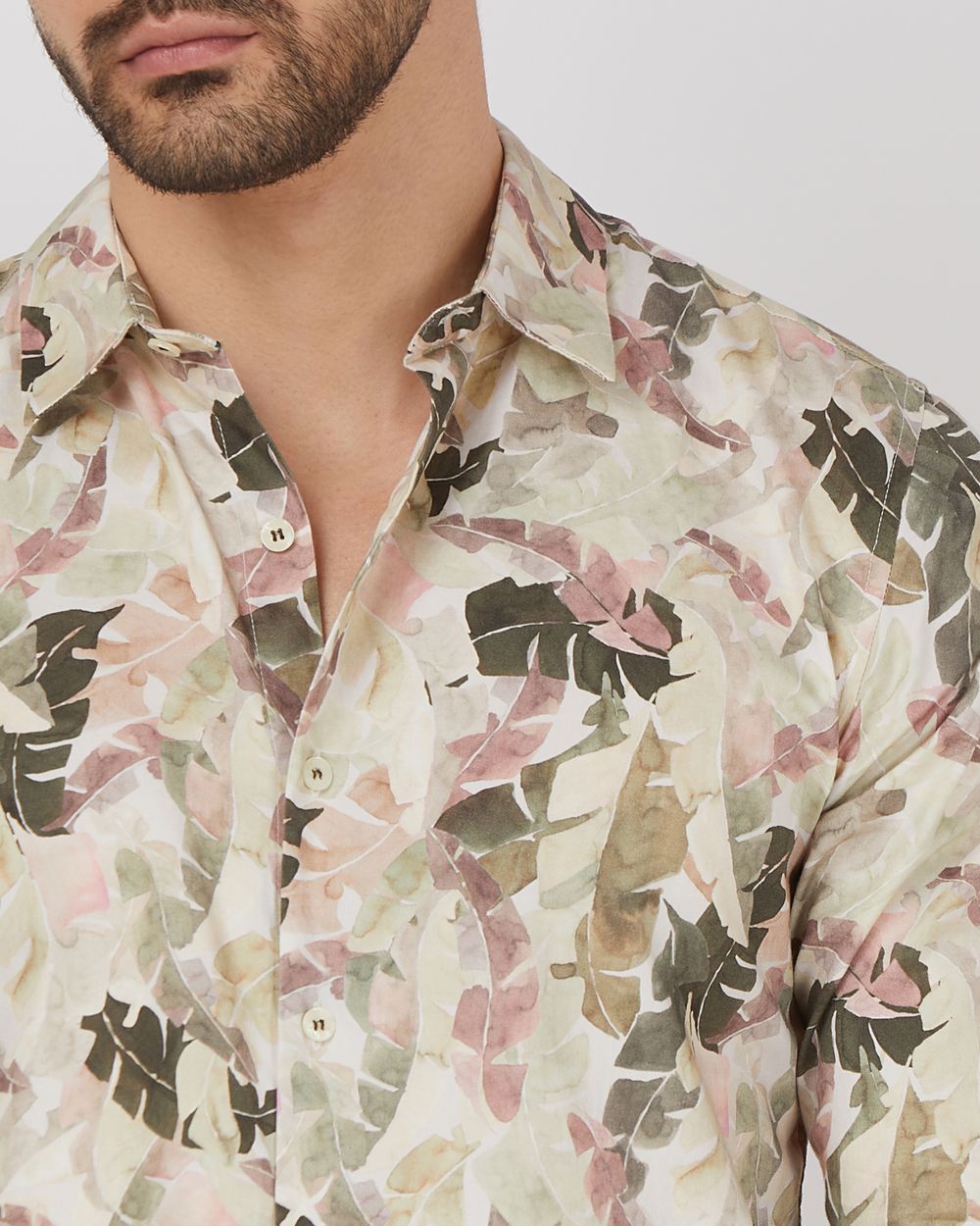 Beige Digital Print Slim Fit Casual Shirt