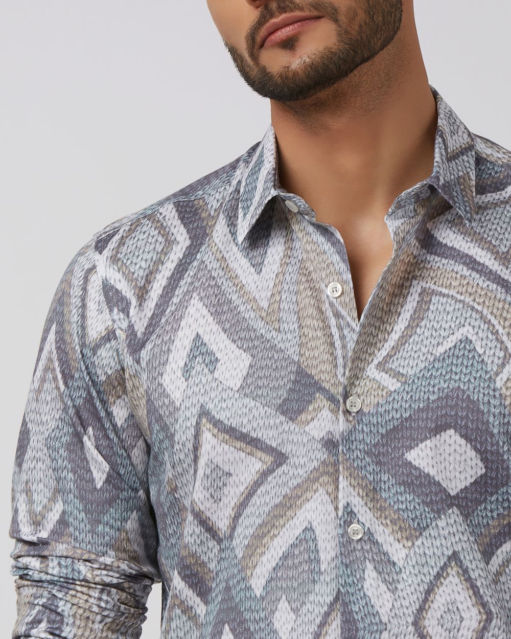 Grey Digital Print Slim Fit Casual Shirt