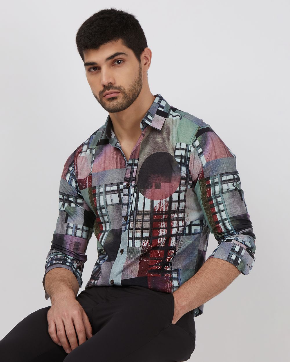 Multicolour Digital Print Slim Fit Casual Shirt