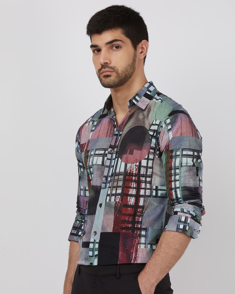 Multicolour Digital Print Slim Fit Casual Shirt