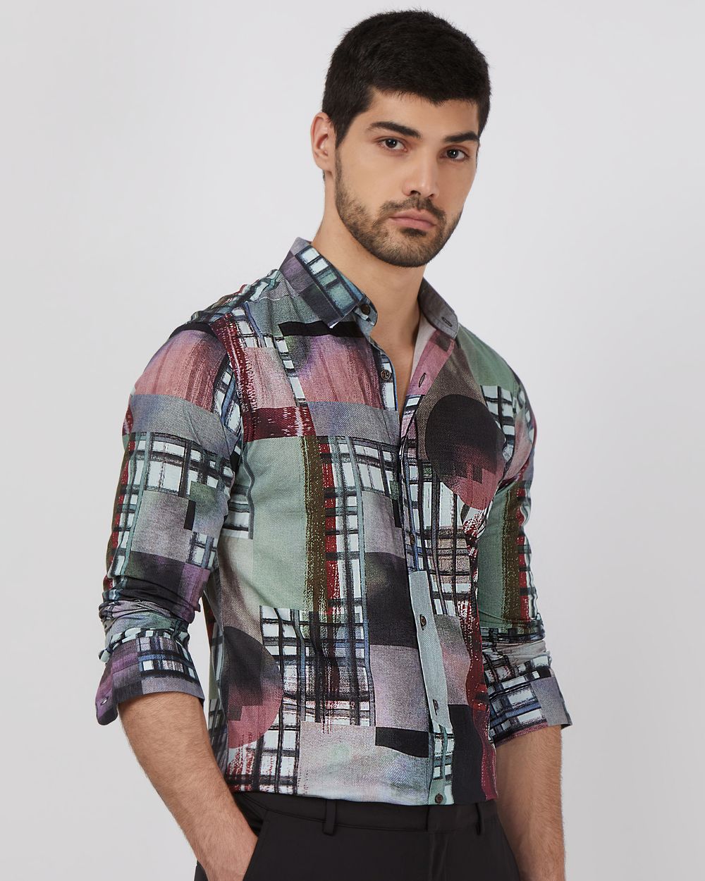 Multicolour Digital Print Slim Fit Casual Shirt