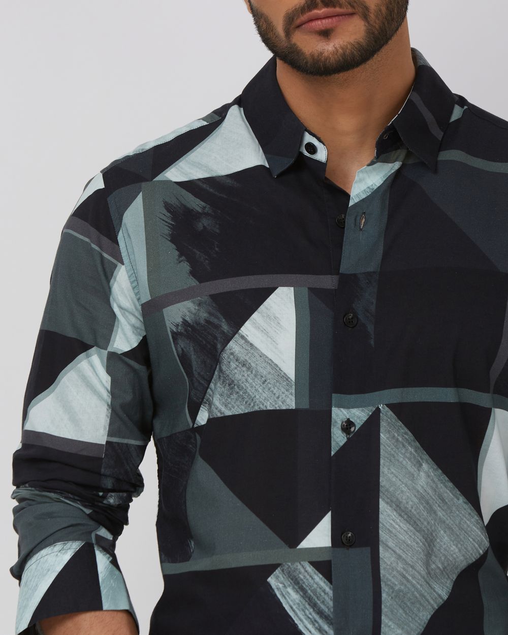 Black Digital Print Slim Fit Casual Shirt