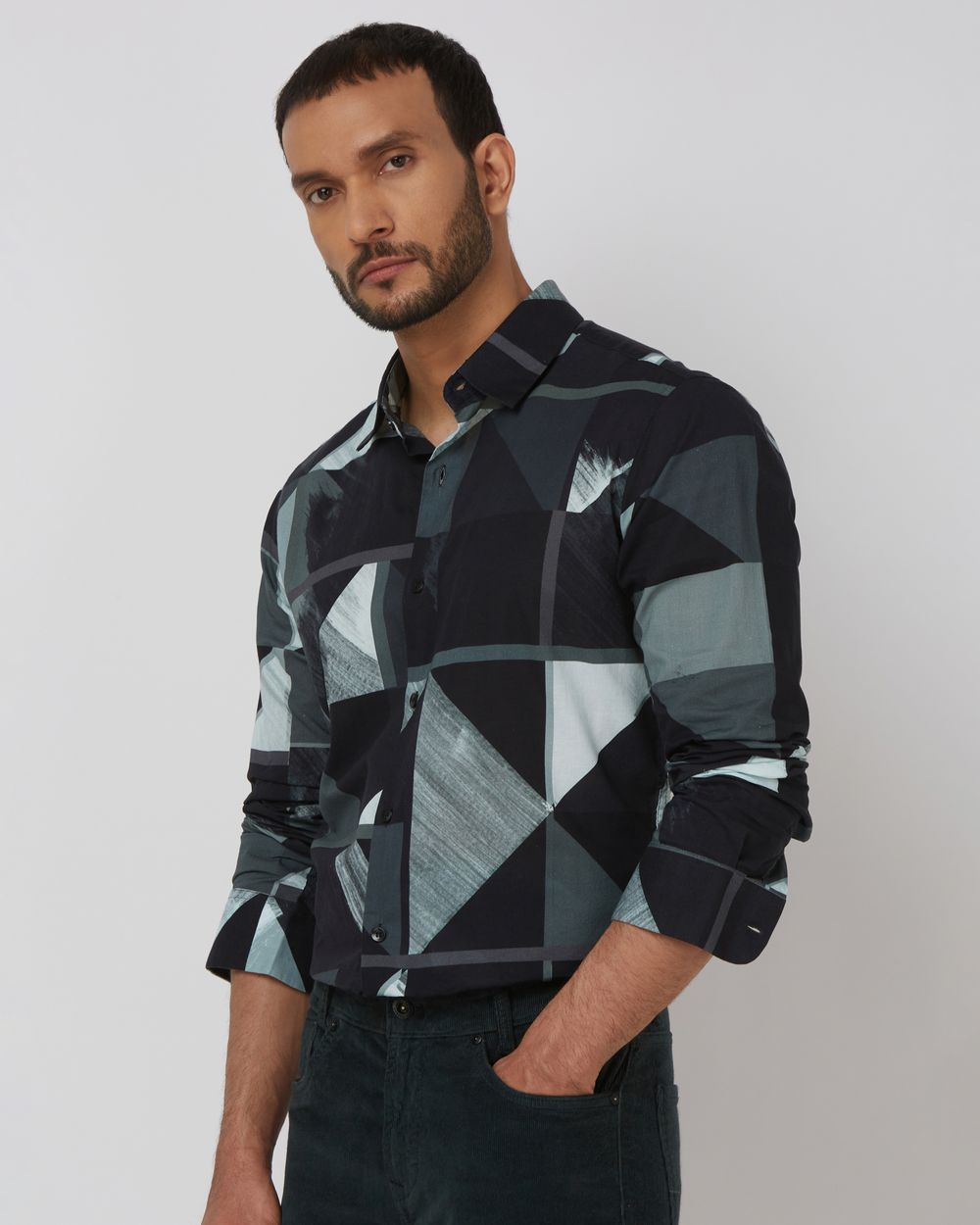 Black Digital Print Slim Fit Casual Shirt