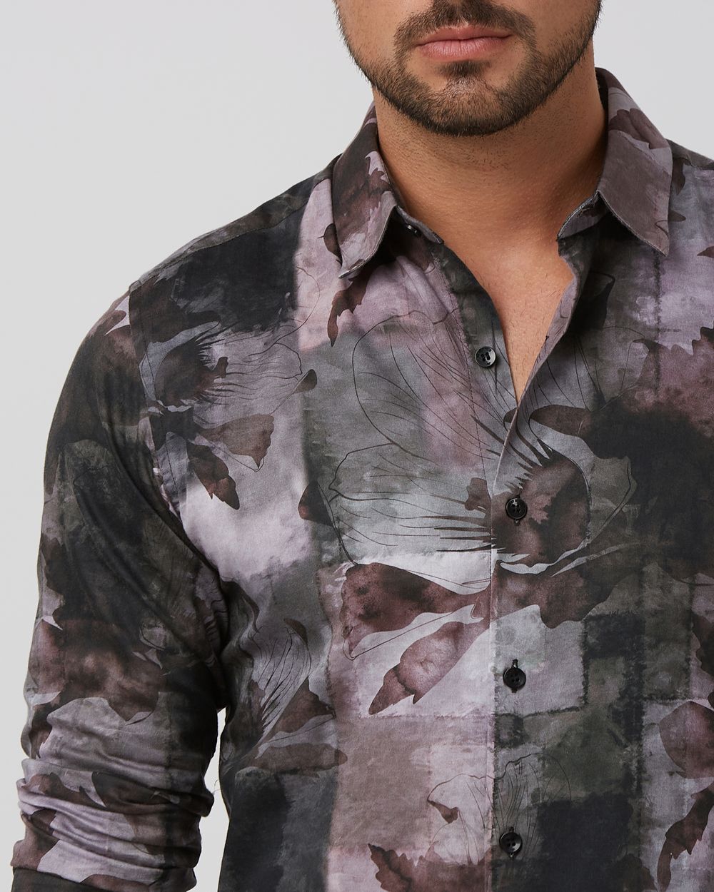 Grey Digital Plain Slim Fit Casual Shirt