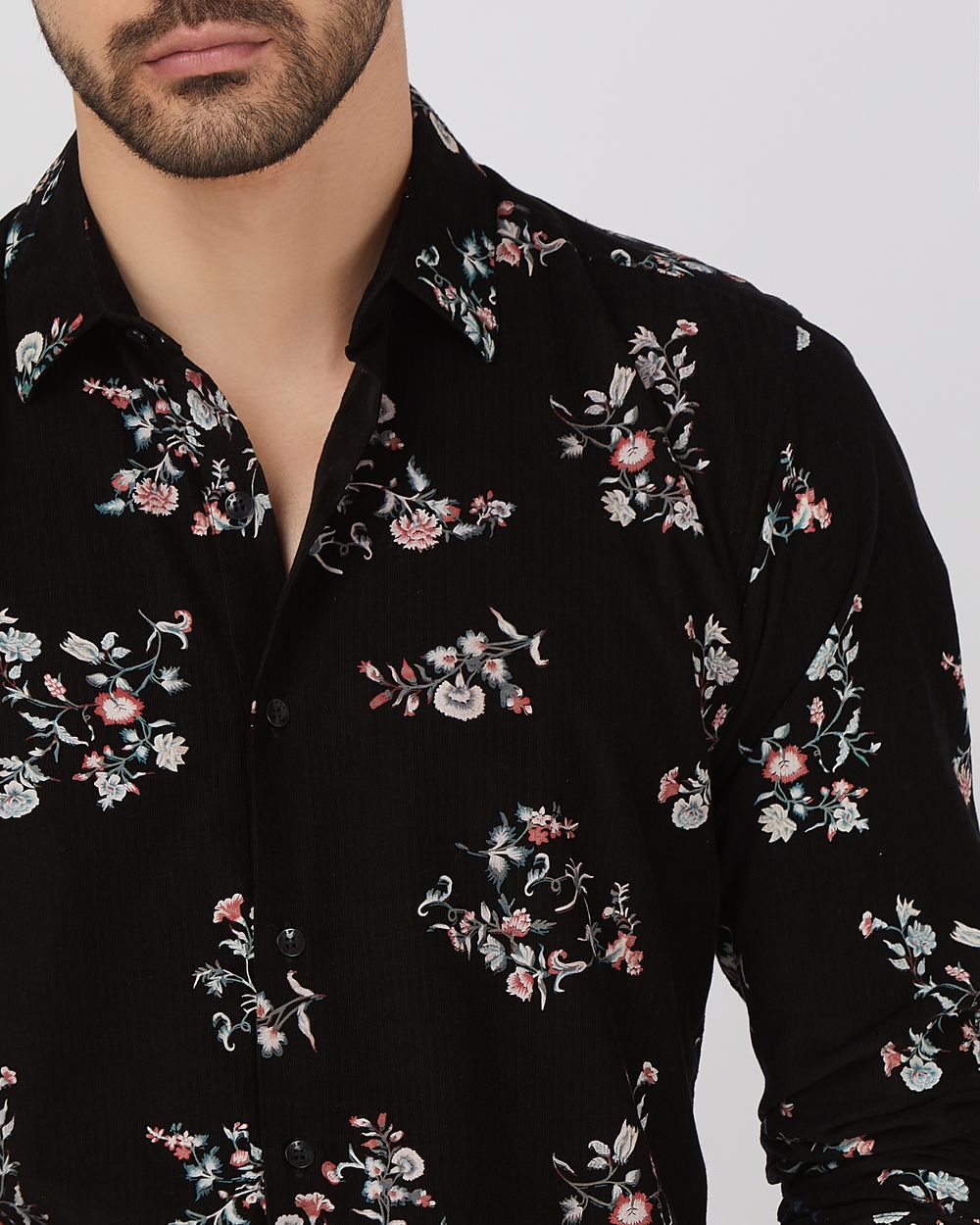 Black Floral Print Slim Fit Casual Shirt