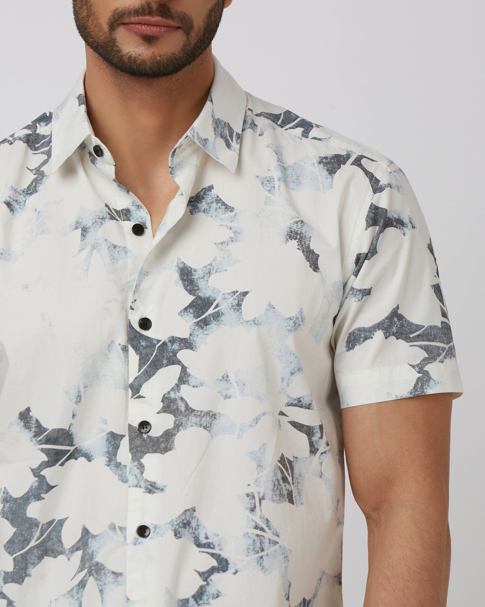 White Floral Print Slim Fit Casual Shirt