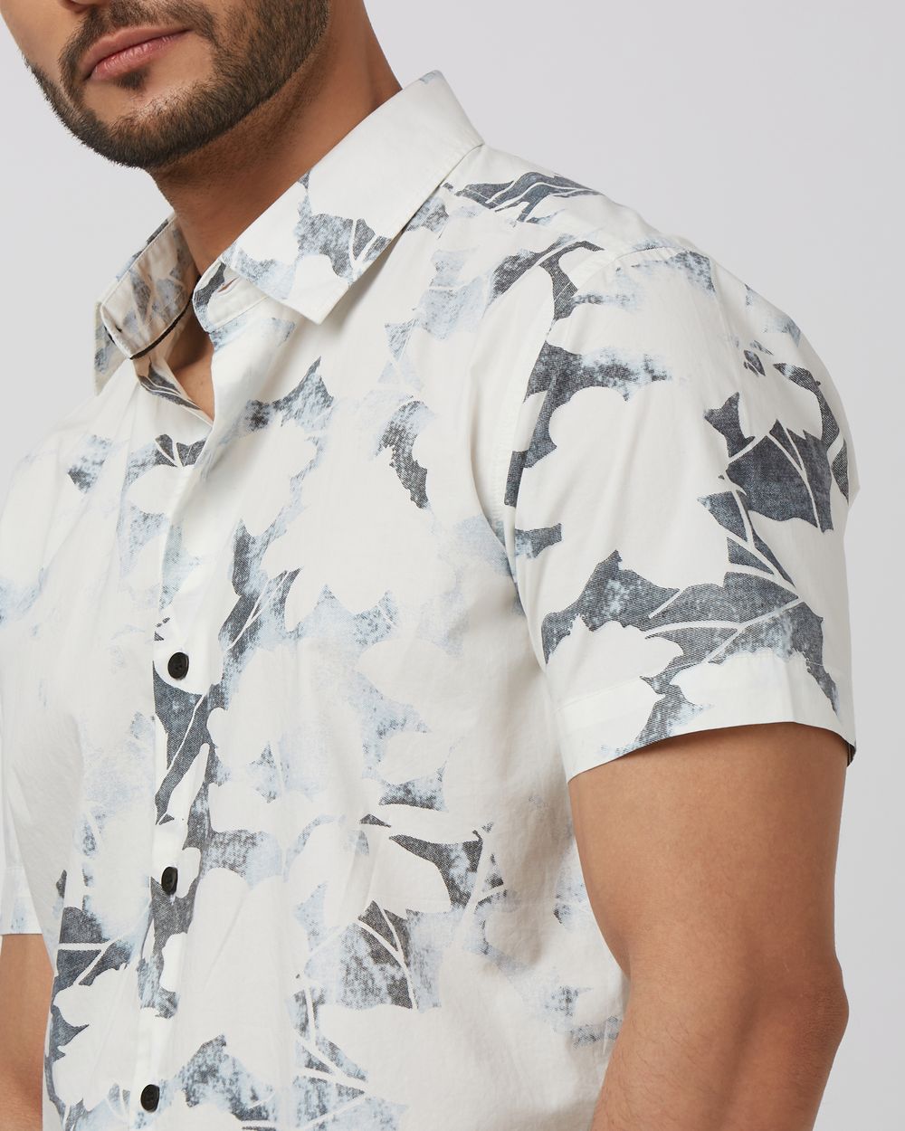 White Floral Print Slim Fit Casual Shirt