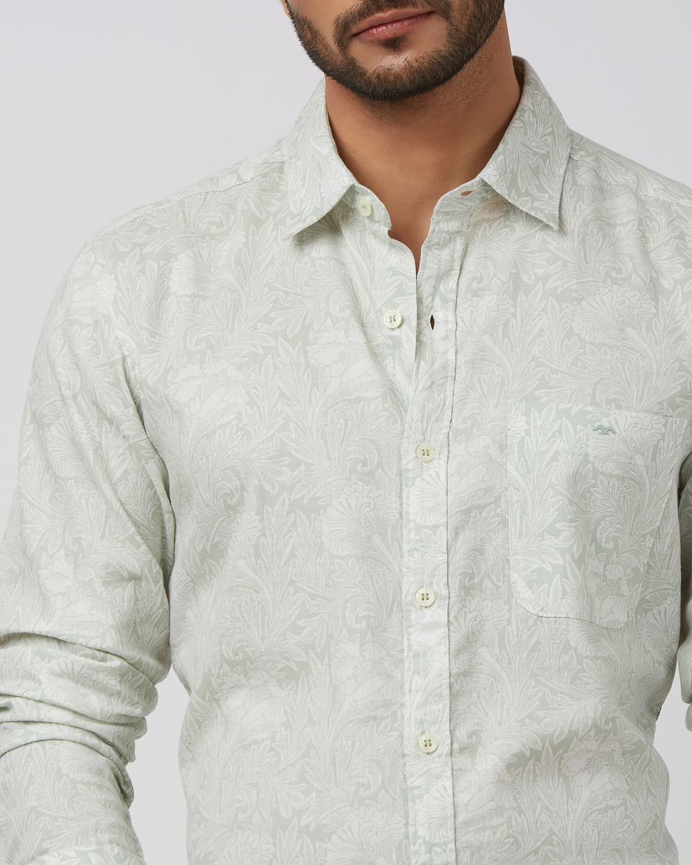 Sage Leaf Print Slim Fit Casual Shirt