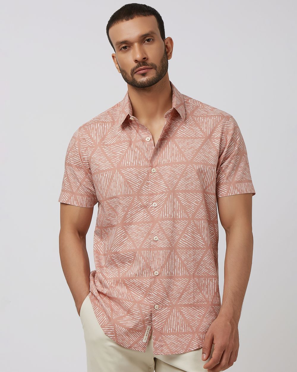 Pink Lightweight Print Slim Fit Casual Shirt