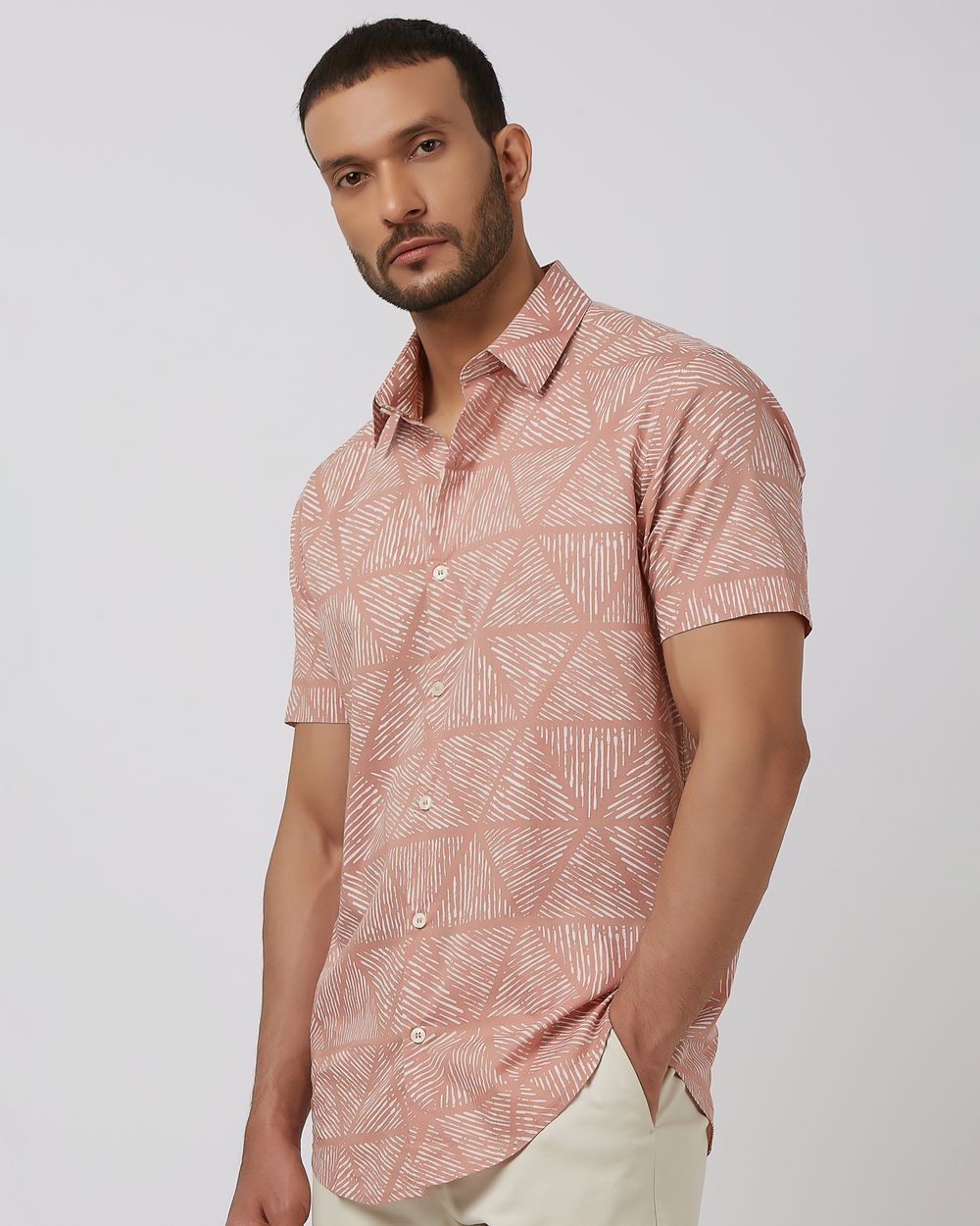 Pink Lightweight Print Slim Fit Casual Shirt