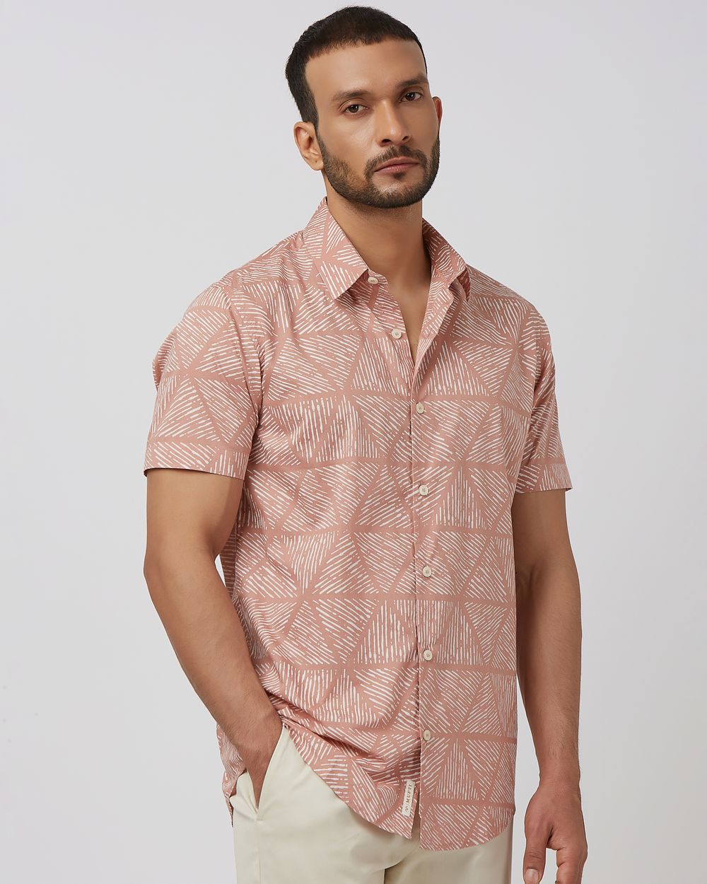 Pink Lightweight Print Slim Fit Casual Shirt