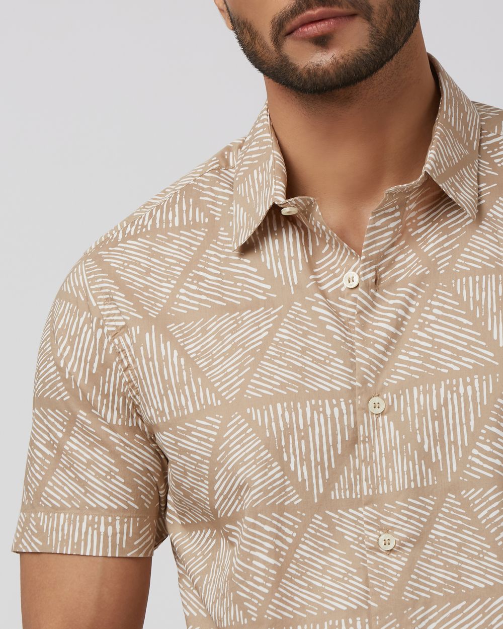 Khaki Lightweight Print Slim Fit Casual Shirt