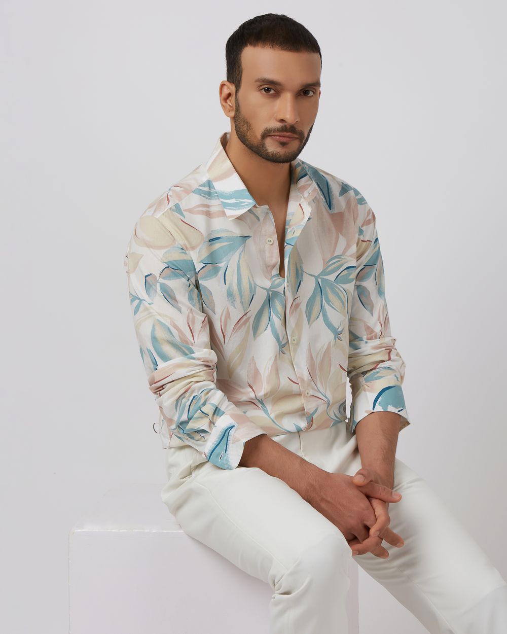 Multicolour Leaf Print Slim Fit Casual Shirt