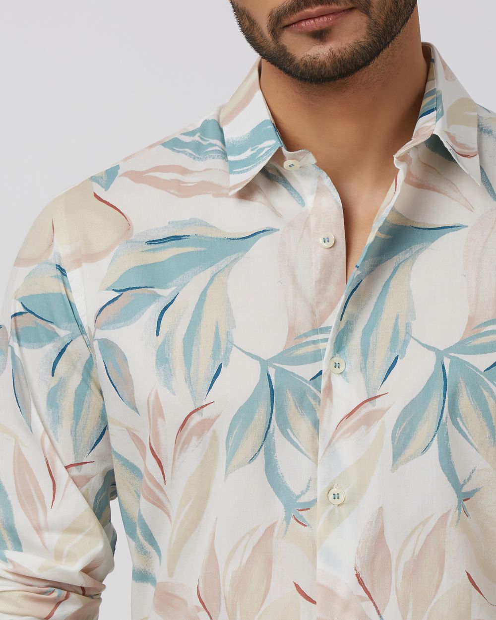 Multicolour Leaf Print Slim Fit Casual Shirt