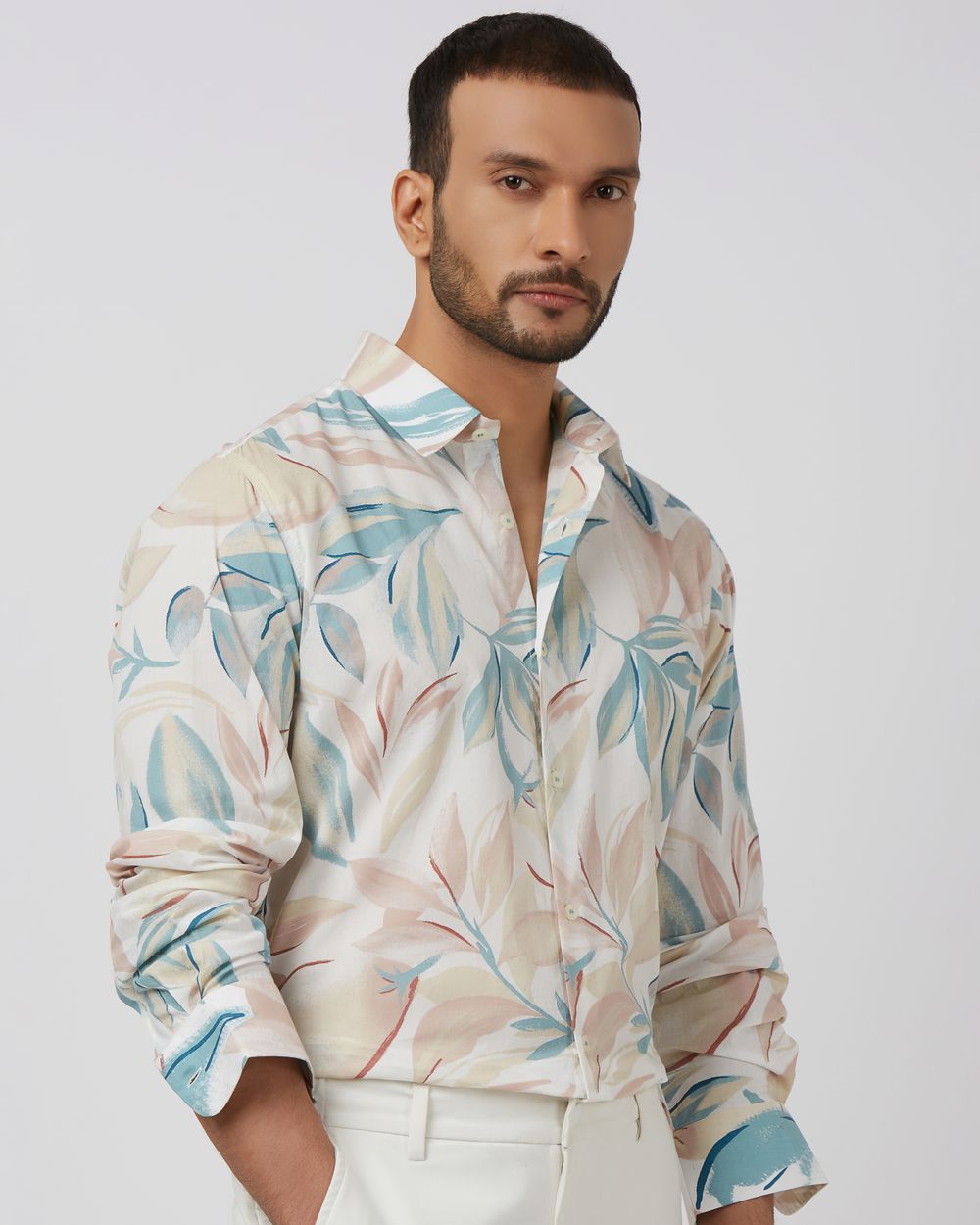 Multicolour Leaf Print Slim Fit Casual Shirt