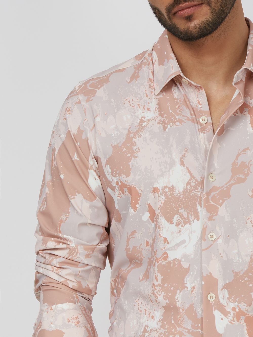 Pink Marble Print Stretch Slim Fit Casual Shirt