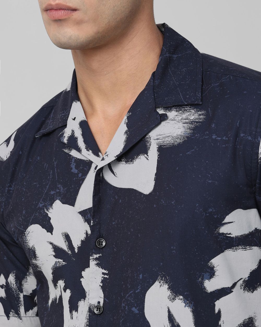 Navy Floral Print Relaxed Fit Casual Shirt