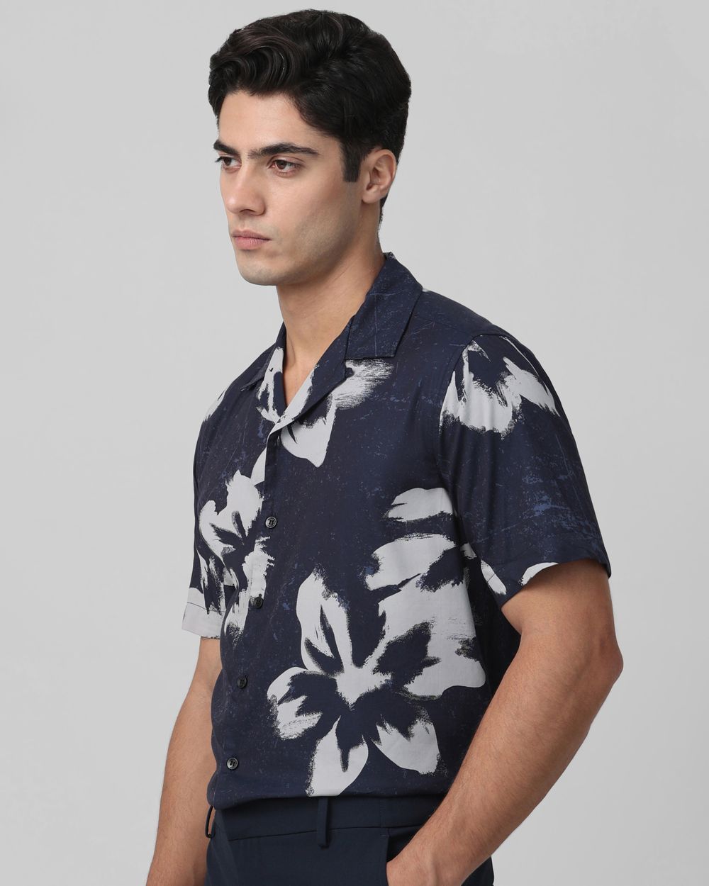 Navy Floral Print Relaxed Fit Casual Shirt
