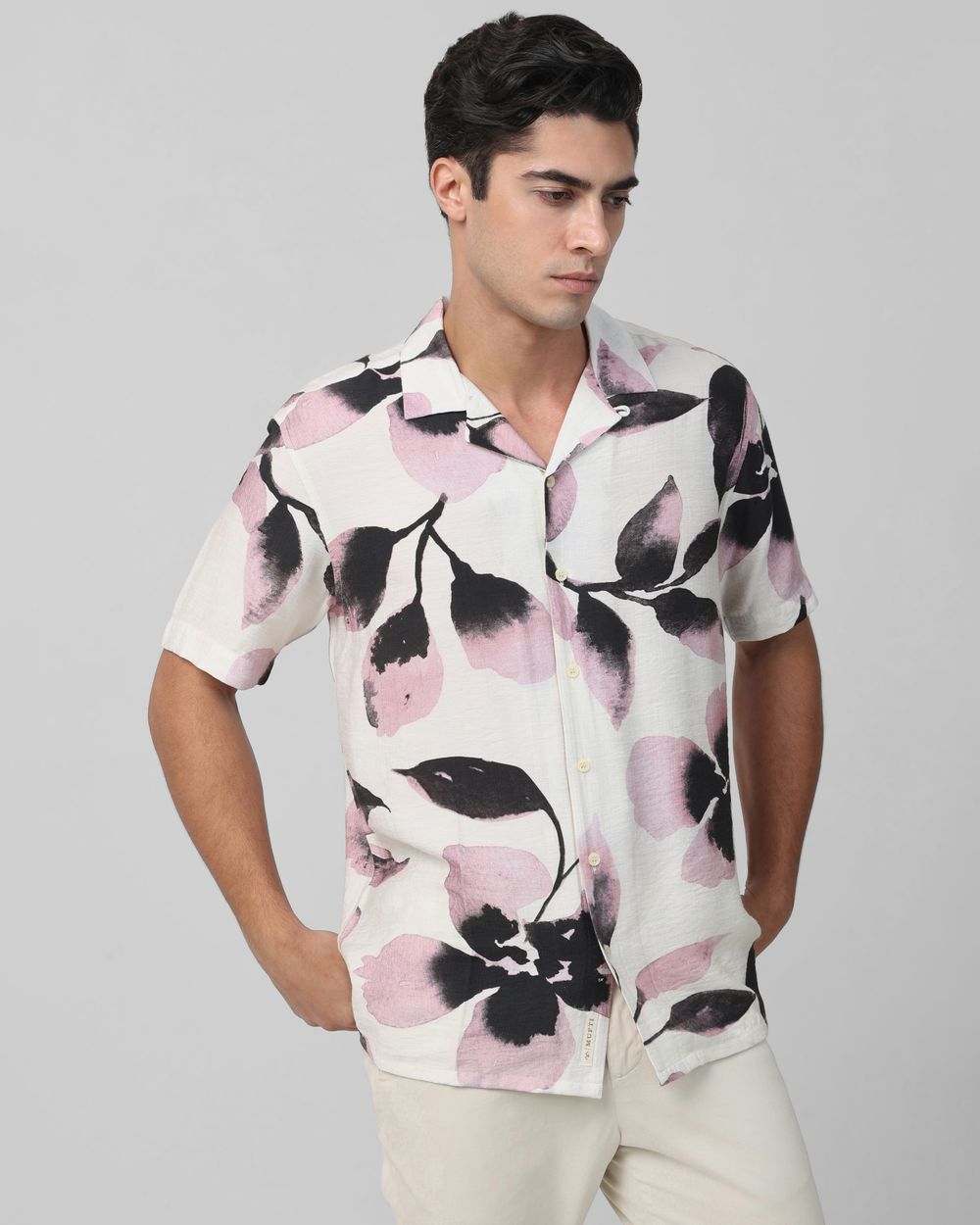 Off White Floral Print Relaxed Fit Casual Shirt