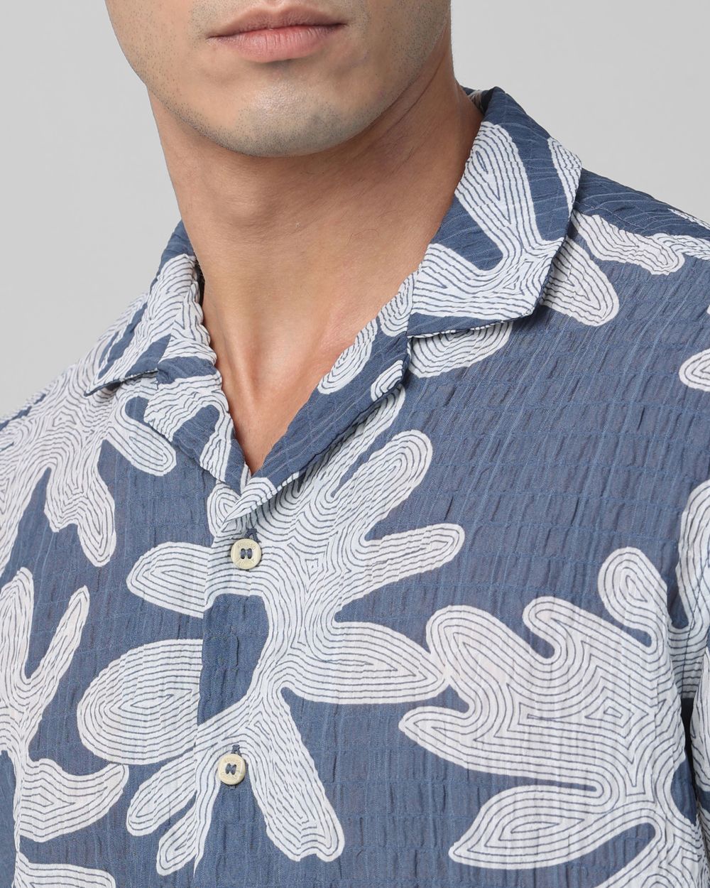 Blue Floral Print Relaxed Fit Casual Shirt