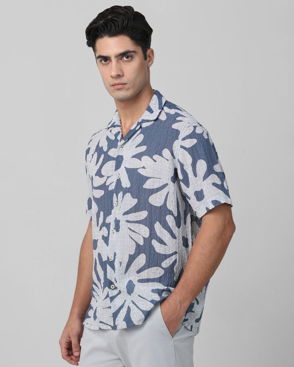 Blue Floral Print Relaxed Fit Casual Shirt