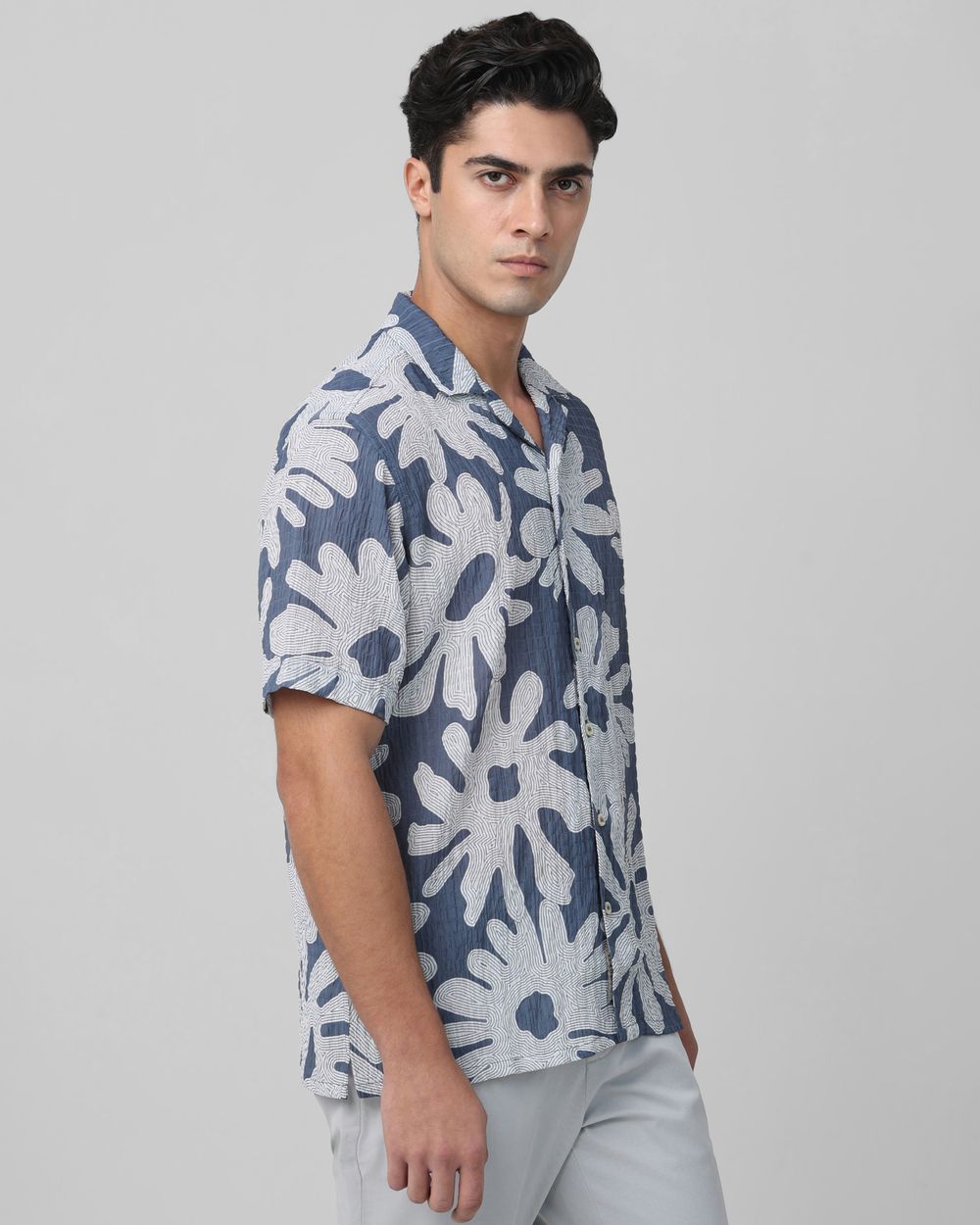Blue Floral Print Relaxed Fit Casual Shirt