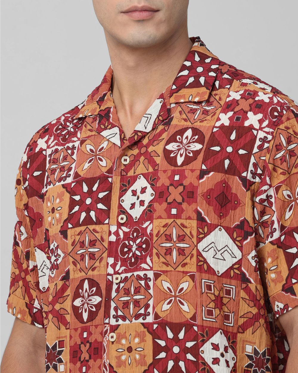 Rust Tile Print Relaxed Fit Casual Shirt