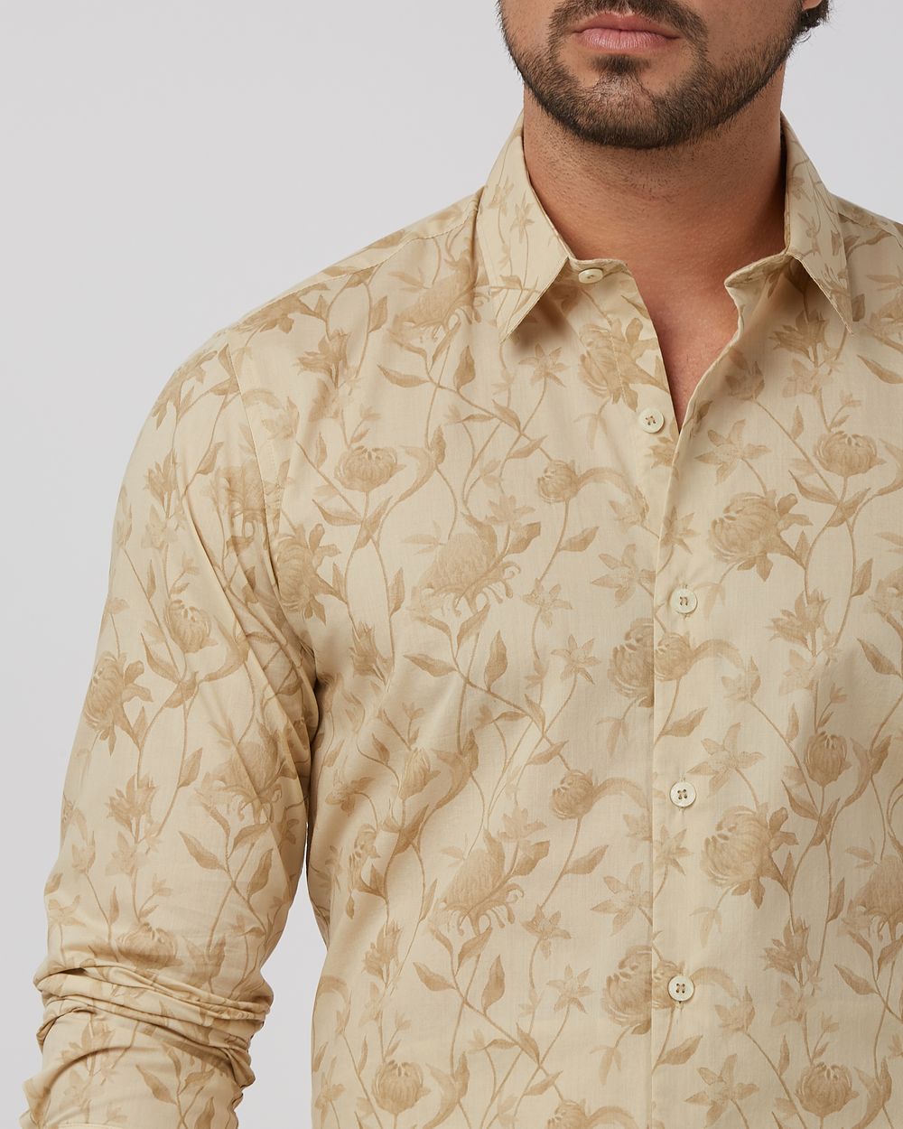 Beige Floral Print Slim Fit Casual Shirt