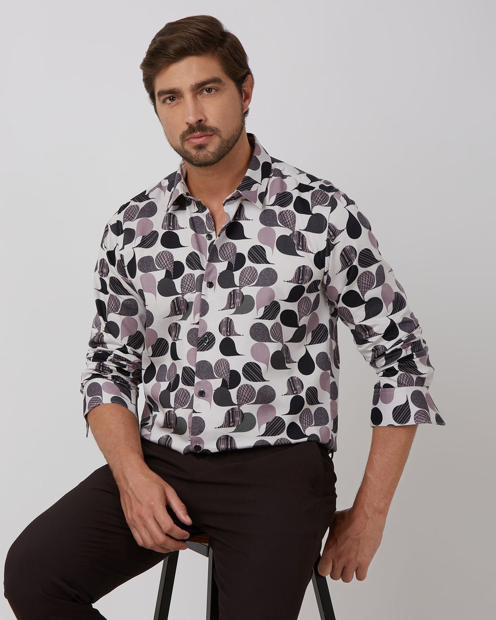 Pink Abstract Print Slim Fit Casual Shirt