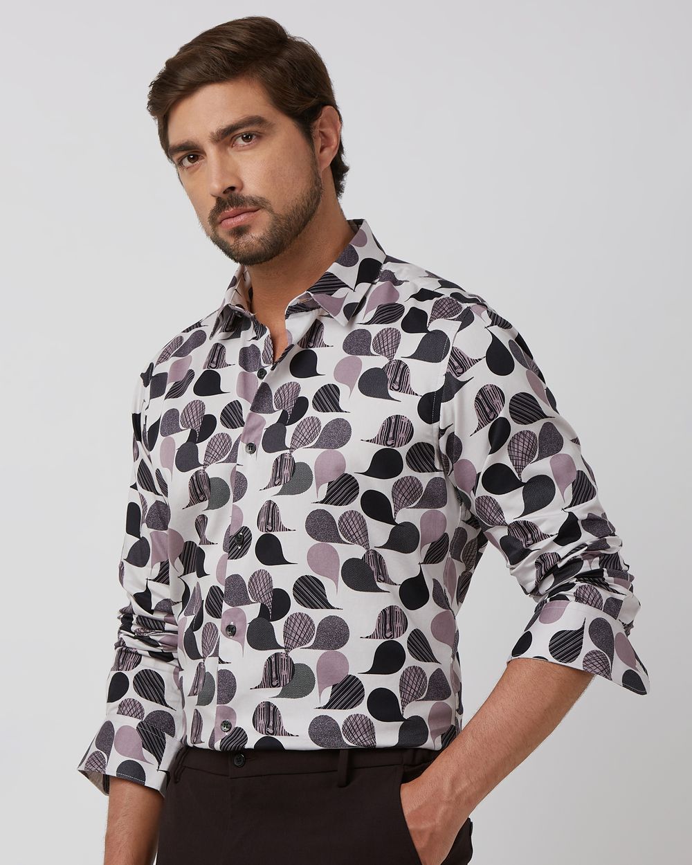 Pink Abstract Print Slim Fit Casual Shirt
