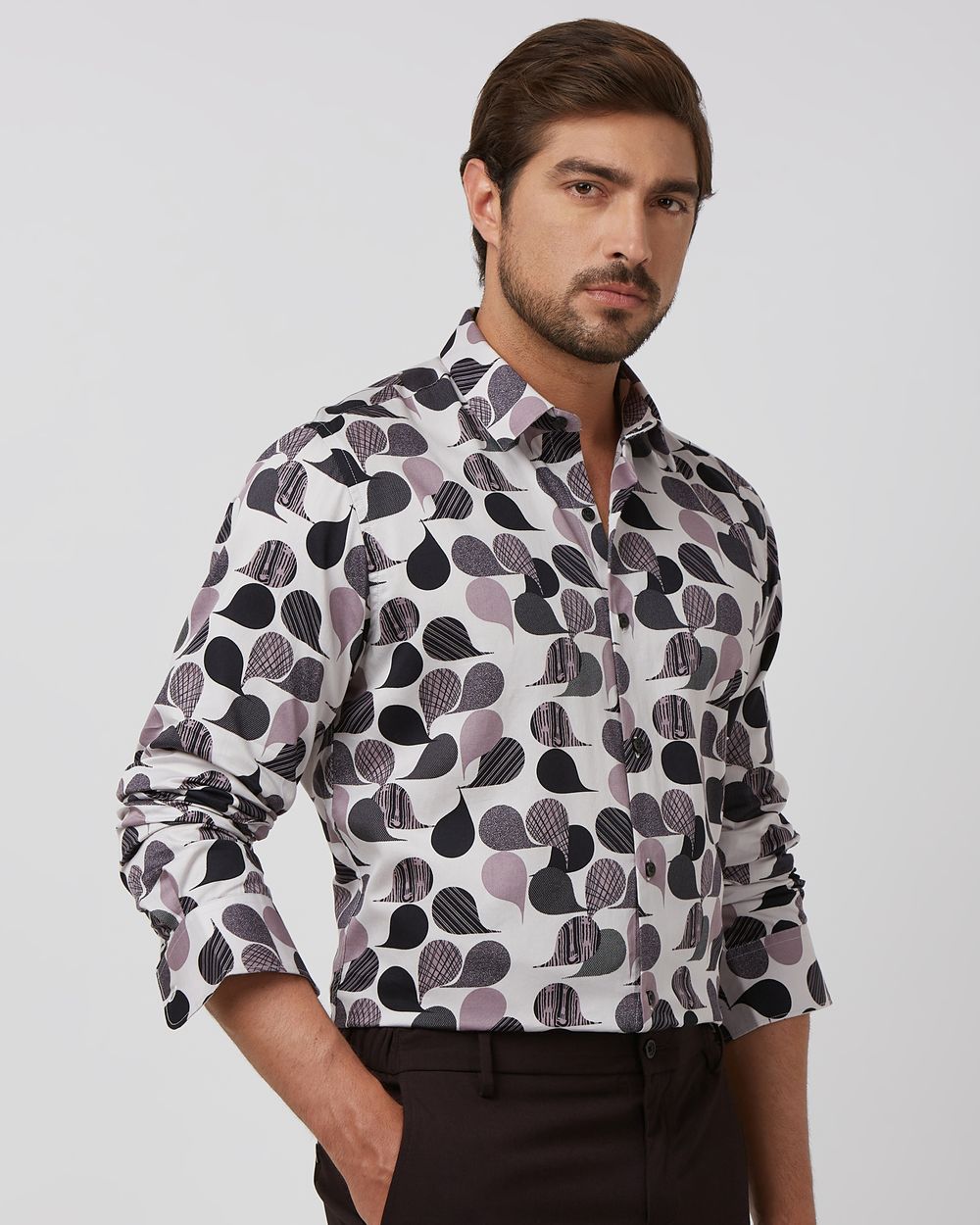 Pink Abstract Print Slim Fit Casual Shirt