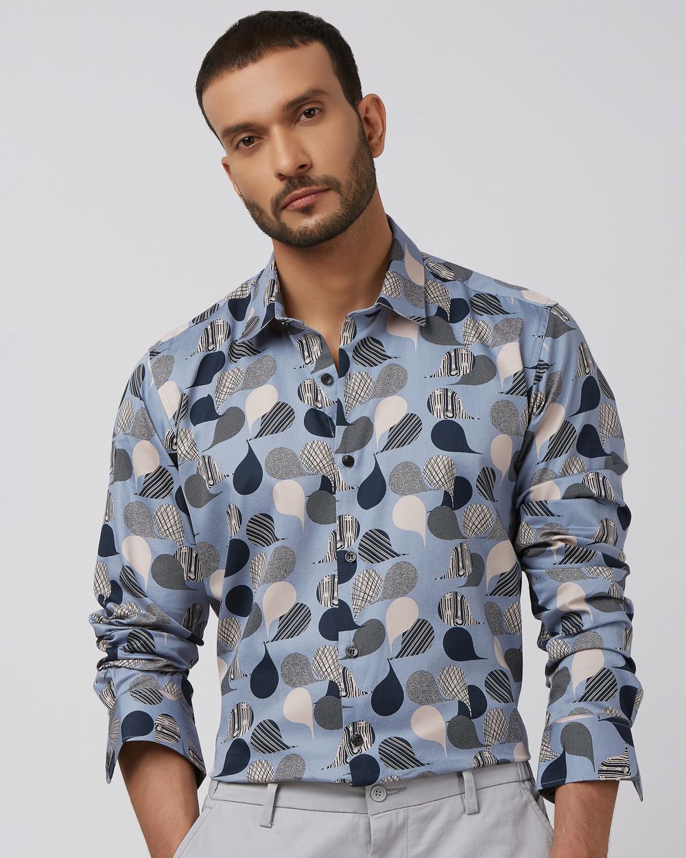 Blue Abstract Print Slim Fit Casual Shirt